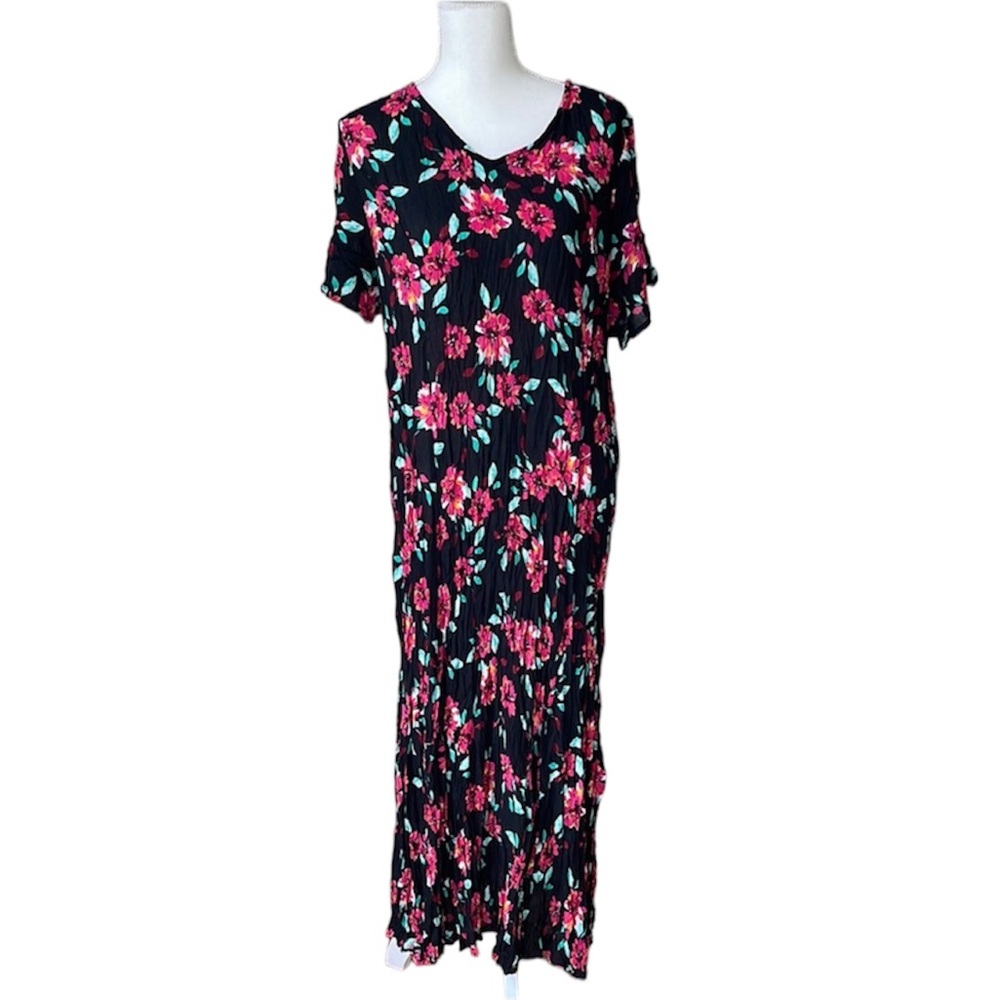 Black floral dress woman within size large rayon